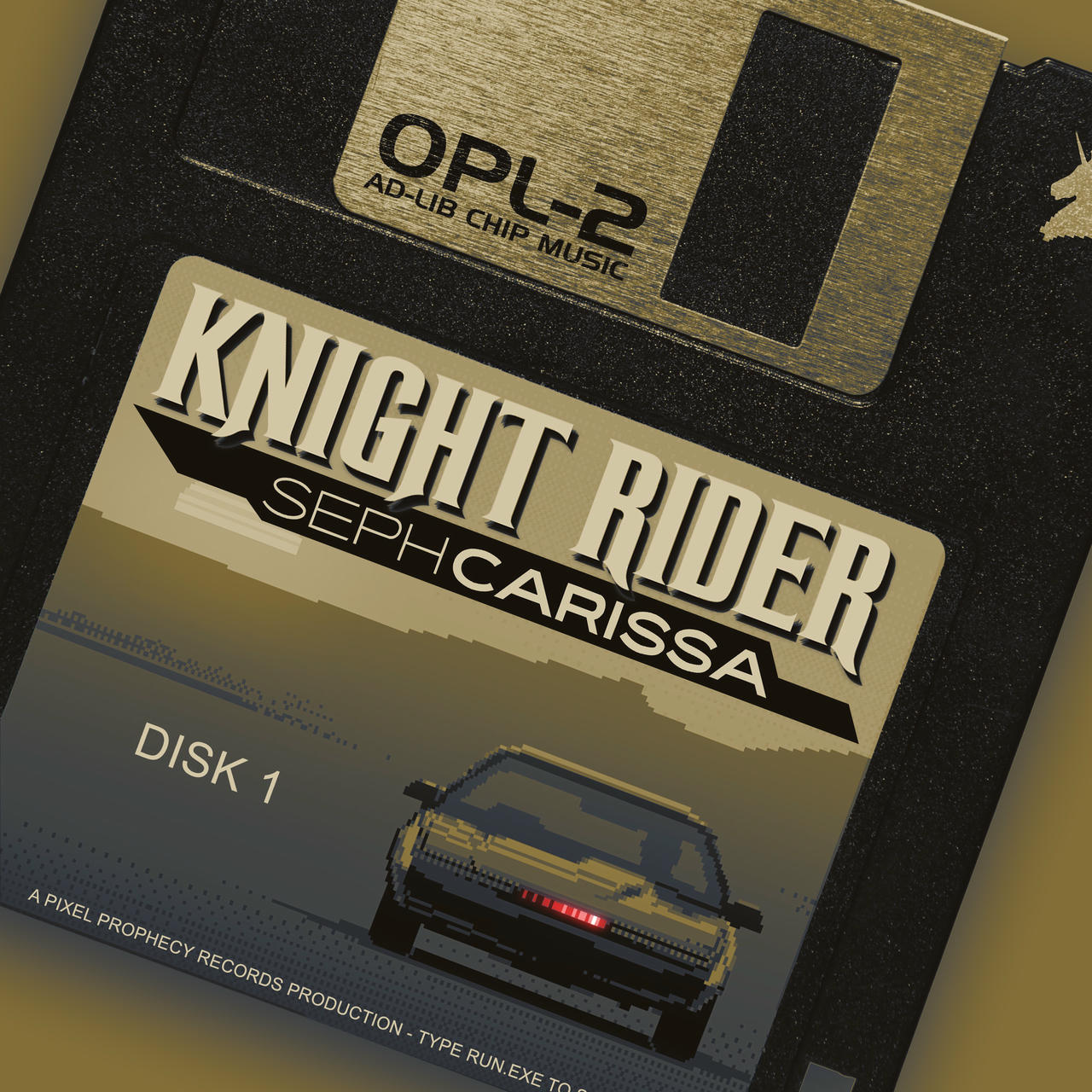 The cover image depicting a floppy disk with a cover of a fictitious game called Knight Rider by Seph Carissa.
